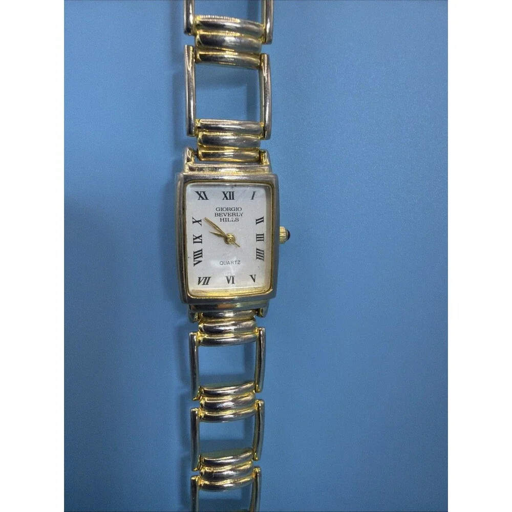Ladies GIORGIO Beverly Hills Gold Tone Wrist Watch Quartz Runs New Battery! Tank